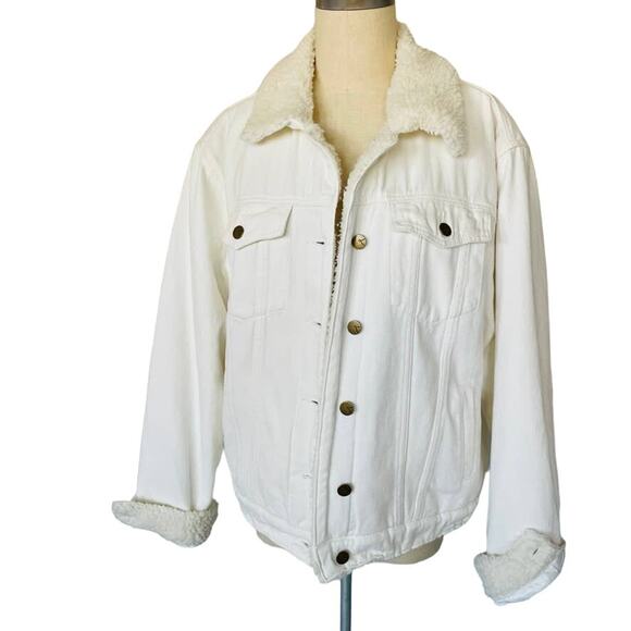 Lola Jeans Sherpa Lined Denim Jacket Medium – Off White Cozy Western Boho NWT - Picture 2 of 13
